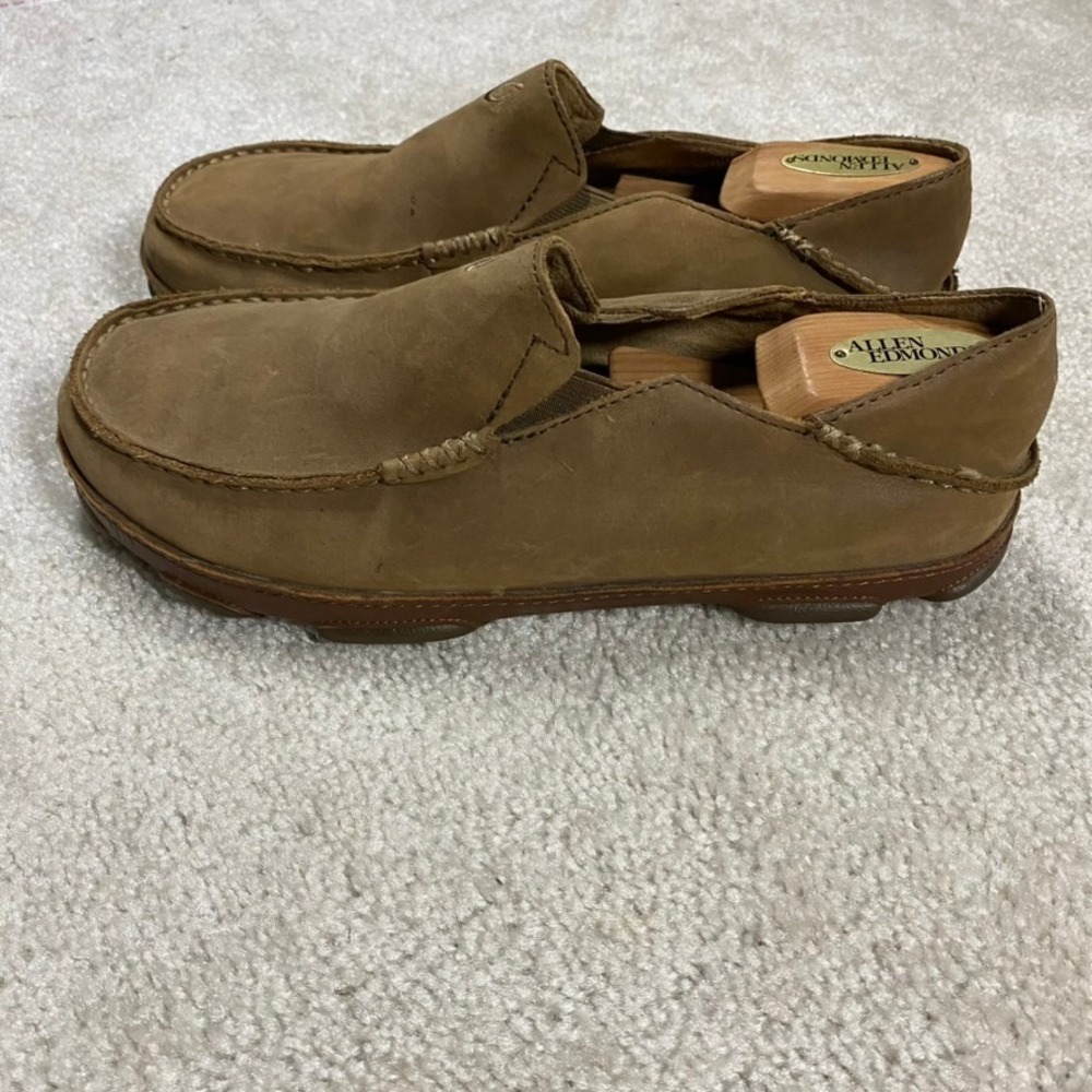 OluKai Moloa Shoes Mens 8 Leather Loafers Ray Toffee Slip On Driver Slipper